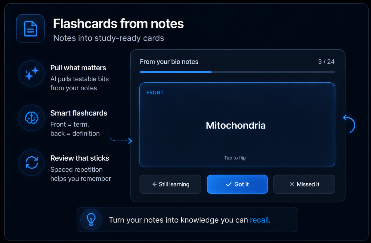 Flashcards from your notes